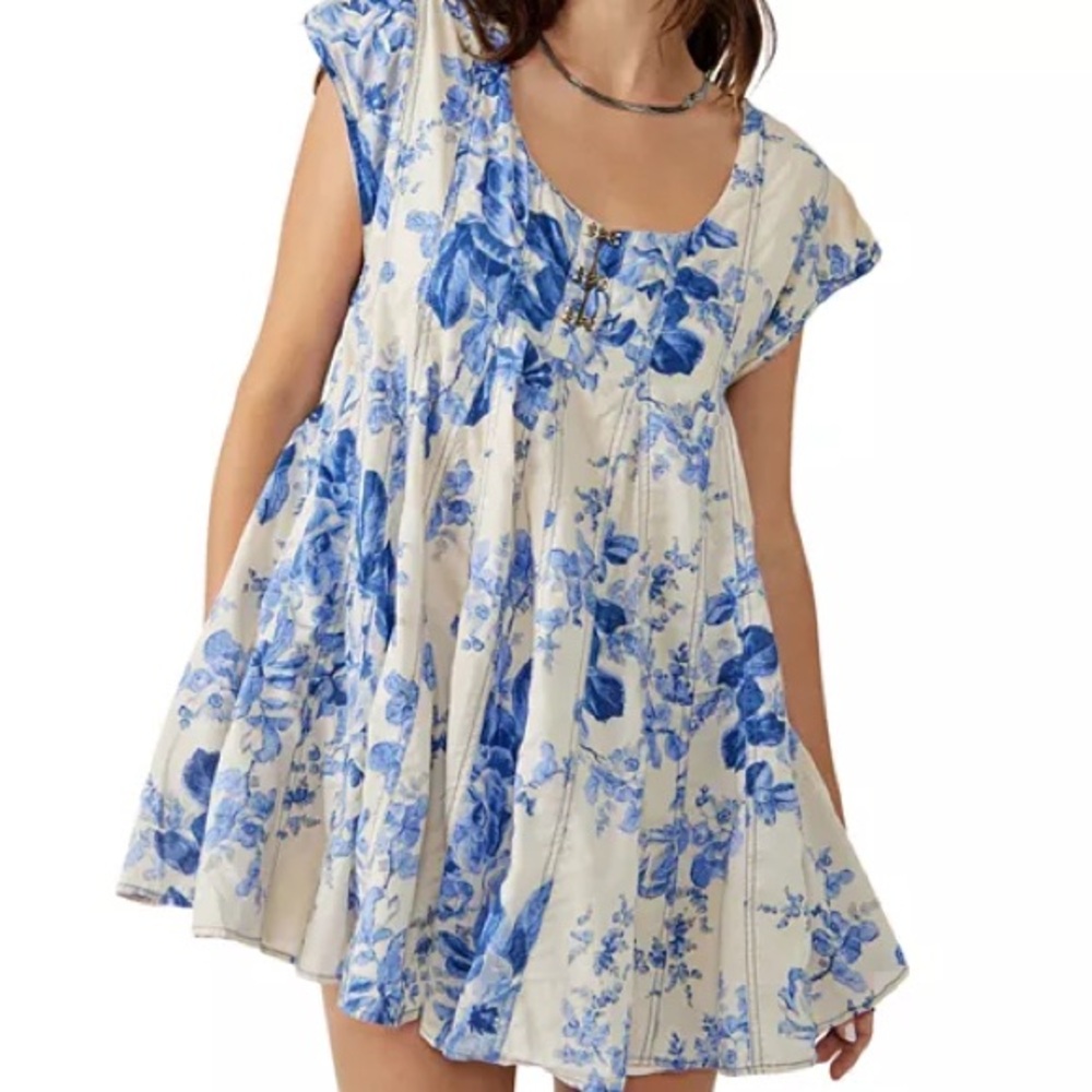 Free People Sully Floral Blue Floral Mini Dress